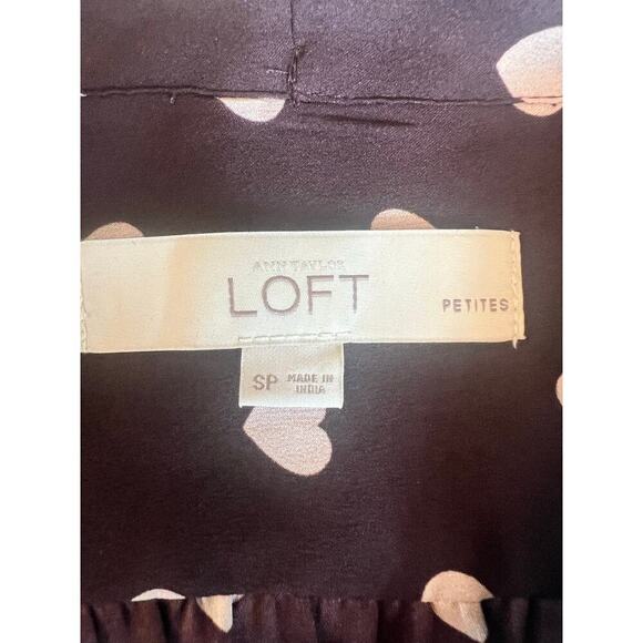 Ann Taylor Loft Women's Black Blouse with Hearts, Tie Neck, Petite Small, Office - Picture 6 of 10